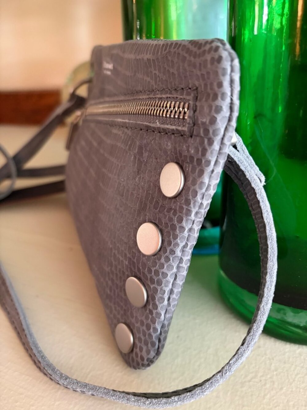Hammitt Nash Small Slate Tejus Snake Ebossed Suede Crossbody Shoulder Handbag / - Picture 8 of 13
